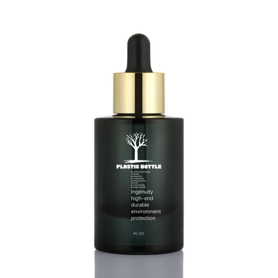 30ml Kaca Buram Hitam Bulat Desain Novel Modern Kemasan Kosmetik Botol Penetes Minyak Esensial 1 Oz