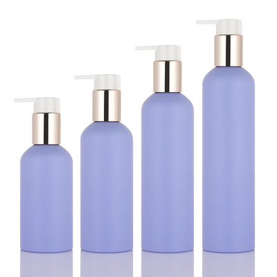Ramah lingkungan PET 150ml 200ml 250ml 8 oz gaya baru frosted violet body wash lotion shower gel pompa emas botol tekan