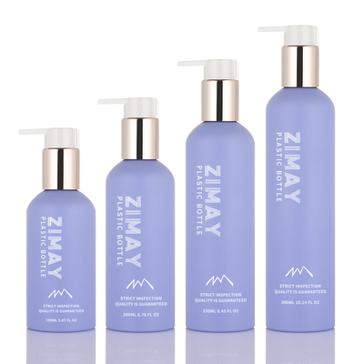 Ramah lingkungan PET 150ml 200ml 250ml 8 oz gaya baru frosted violet body wash lotion shower gel pompa emas botol tekan