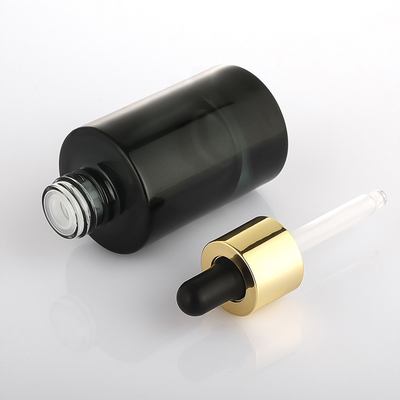 Botol Serum Kosmetik Kustom Botol Penetes Bahu Datar Buram Emas Hitam