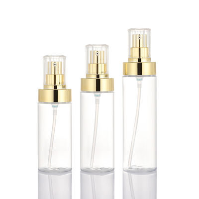 Harga pabrik botol kosong pembersih tubuh lotion pompa emas transparan berkualitas tinggi
