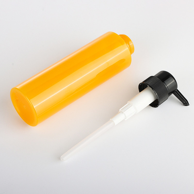 Disesuaikan PET Round Lotion Pump Shampoo Bottle Cylinder Yellow color
