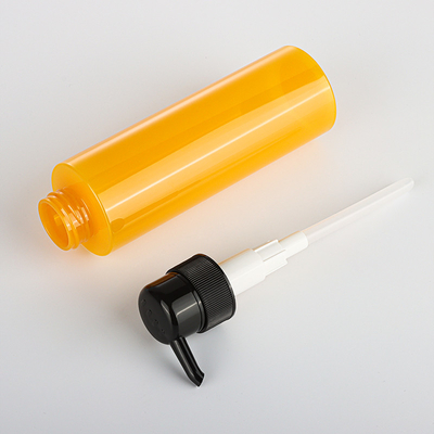 Disesuaikan PET Round Lotion Pump Shampoo Bottle Cylinder Yellow color