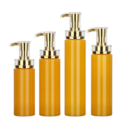 Kustom Plastik Pet Body Lotion Botol Shampoo Shower Gel wadah Dengan Gold Pump 350ml