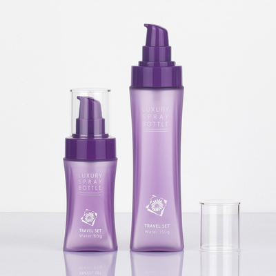 Matte Purple Clear Plastic Frosted Round Botol Lotion Kosmetik Dengan Pompa Tekan