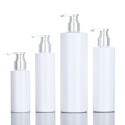 PET White Round Shower Gel 200ml 500ml Silver Top Serum Conditioner Plastik Shampoo Pump Botol Kemasan Perawatan Kulit