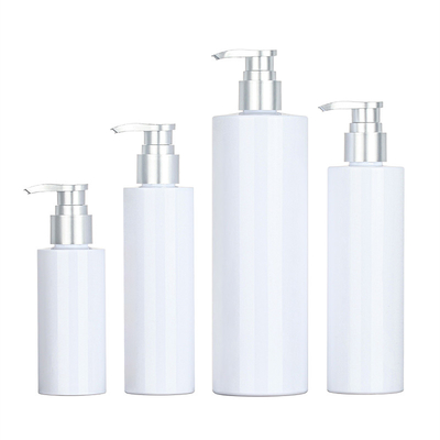 PET White Round Shower Gel 200ml 500ml Silver Top Serum Conditioner Plastik Shampoo Pump Botol Kemasan Perawatan Kulit