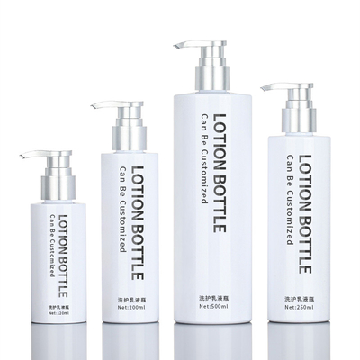 PET White Round Shower Gel 200ml 500ml Silver Top Serum Conditioner Plastik Shampoo Pump Botol Kemasan Perawatan Kulit