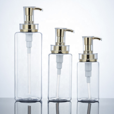Luxury 300ml 400ml 500ml Hotel Empty Conditioner Packaging16oz Men Clear Lotion Botol Shampoo Plastik Dengan Pompa Emas