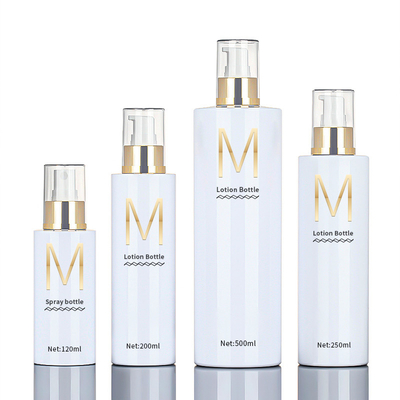 Grosir 120ml 200ml 250ml 500ml Putaran Kosmetik Tubuh Kabut Penyemprot Plastik Semprot Lotion Botol Atas Emas Untuk Membersihkan