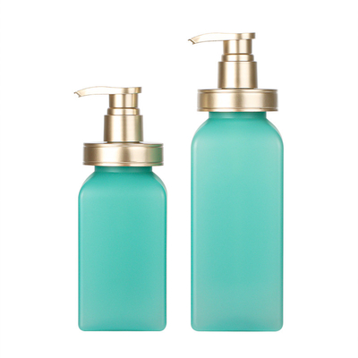 Mewah 500ml 750ml Matte Light Green Square Body Wash Soap Pengap Salon Kemasan Botol Sampo Dengan Pompa Emas