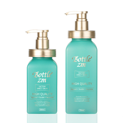 Mewah 500ml 750ml Matte Light Green Square Body Wash Soap Pengap Salon Kemasan Botol Sampo Dengan Pompa Emas