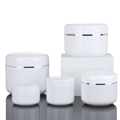 Jar Kemasan Krim PET Bentuk Bulat Garis Perak, Wadah Kosmetik 2 Oz